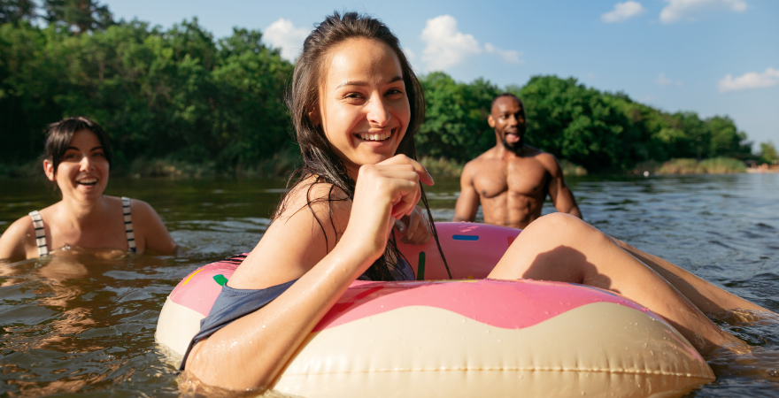 Young adults in river